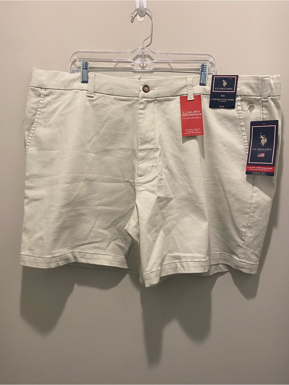 U.S. Polo Assn. Cotton Flat-Front Shorts Cream Men’s Size 3XL NWT Summer Casual